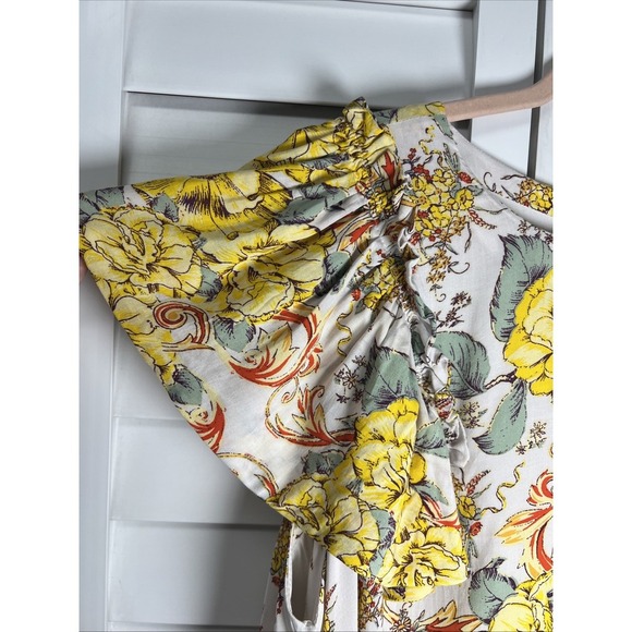 Free People Yara Floral Printed Peasant Flutter Sleeve Mini Dress Size Large NWT - Picture 9 of 15
